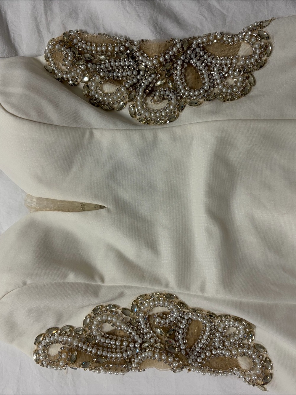 Fashion Nova Ivory Gown with Gold Beaded Side Accents - Picture 4 of 6